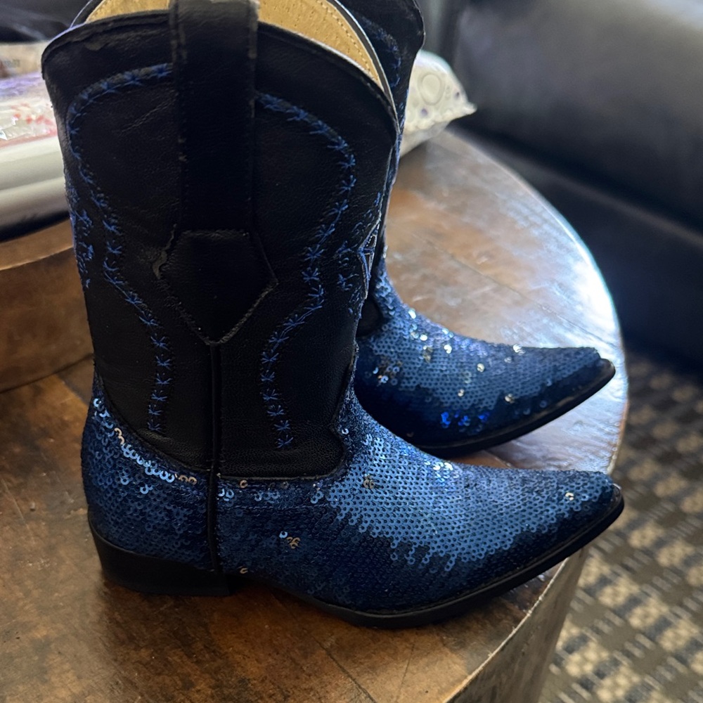 White Diamond Kids Blue Sequin Cowboy Boots - Sparkle Western Style